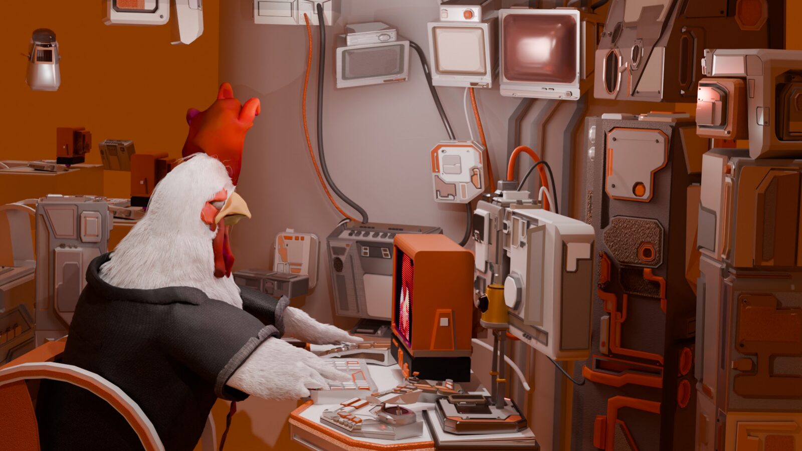 Mr.Rooster is working under constant surveillance from the company's camera